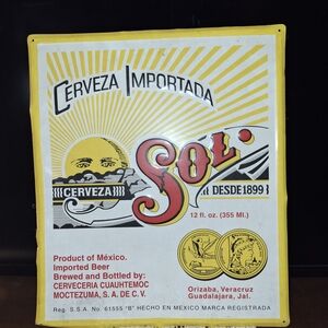 Sol Cerveza Importada Metal Sign